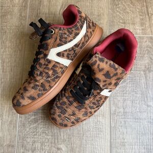 Cushionaire | Women’s Leopard Print Sneakers with Red Accents | 8.5